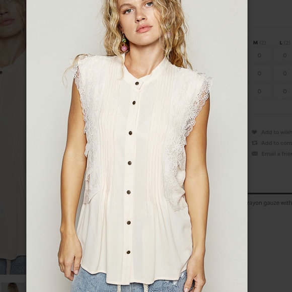 POL “ Madison” POL Sleeveless Rayon & Gauze Top with Lace Detail 35 - Picture 1 of 4